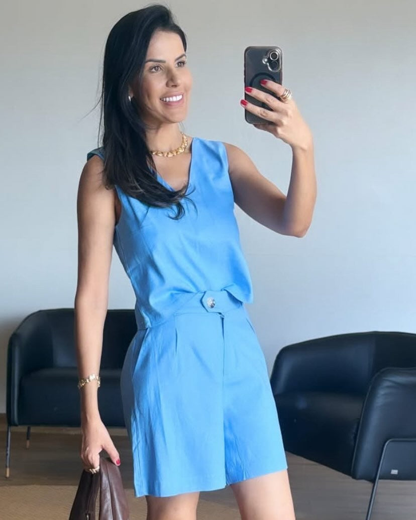 Conjunto Blusa & Short Linho com Algodão