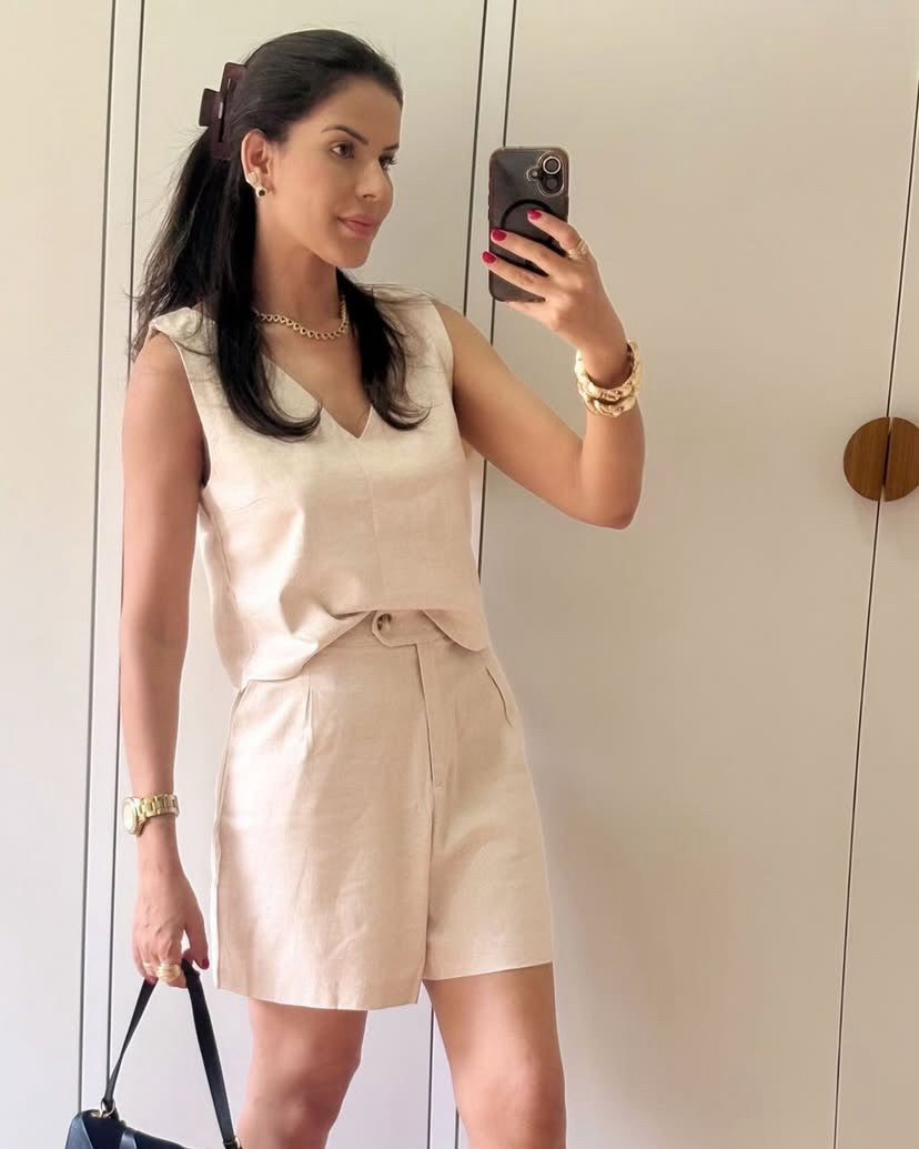 Conjunto Blusa & Short Linho com Algodão