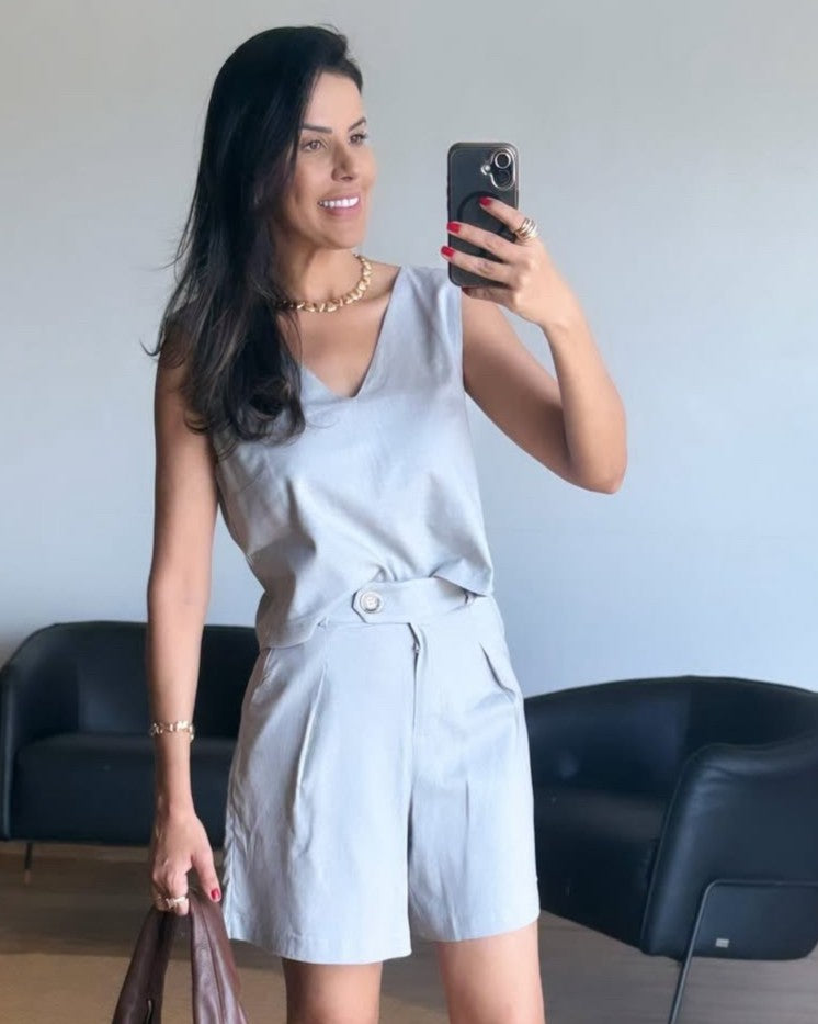 Conjunto Blusa & Short Linho com Algodão