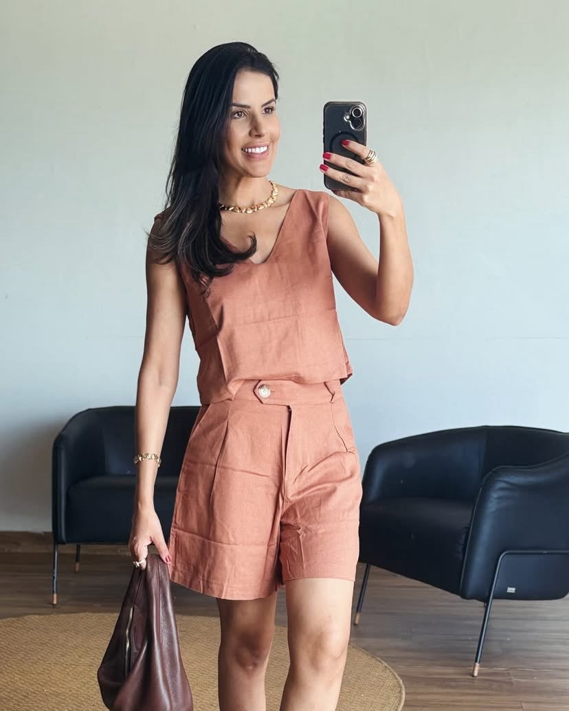 Conjunto Blusa & Short Linho com Algodão