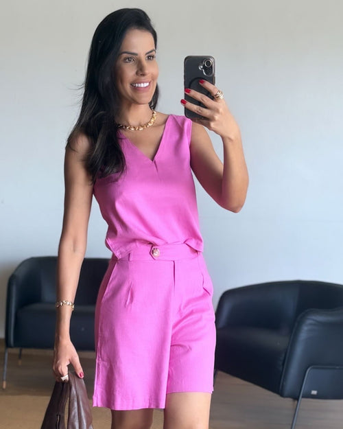 Conjunto Blusa & Short Linho com Algodão